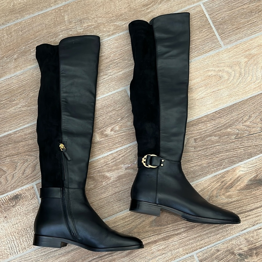 Tori Burch Leather and suede over the knee boots with gold hardware
